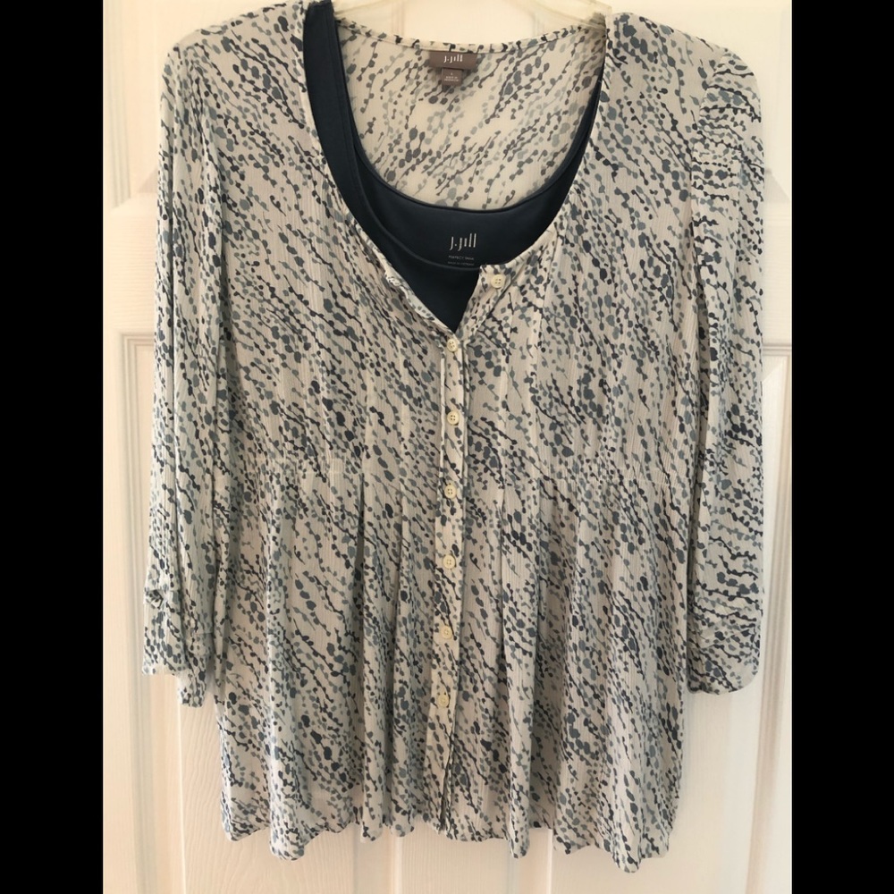 J. Jill White printed flowy blouse with blue tank